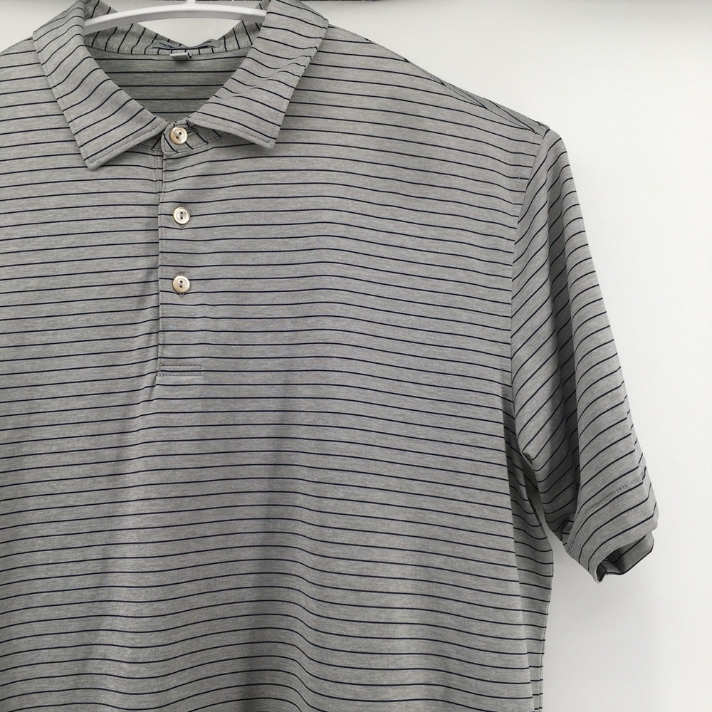 Peter Millar Polo Shirt Mens Large Gray Striped Summer Comfort Short Sleeve Logo